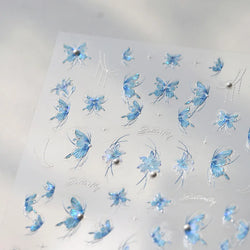 Chic Butterfly Flower Lily Lilium Narcissus Line Beautiful Blue Pearl Self Adhesive Nail Art Stickers Decorations Manicure Decal (Online Order Only)