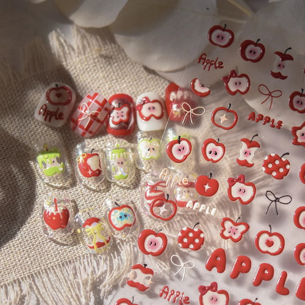Shiny Attractive Apple Core Peel Cute Fruits Bowknot Tie Star Self Adhesive Nail Art Stickers Charming Rhinestone Manicure Decal (ONLINE ORDER ONLY)