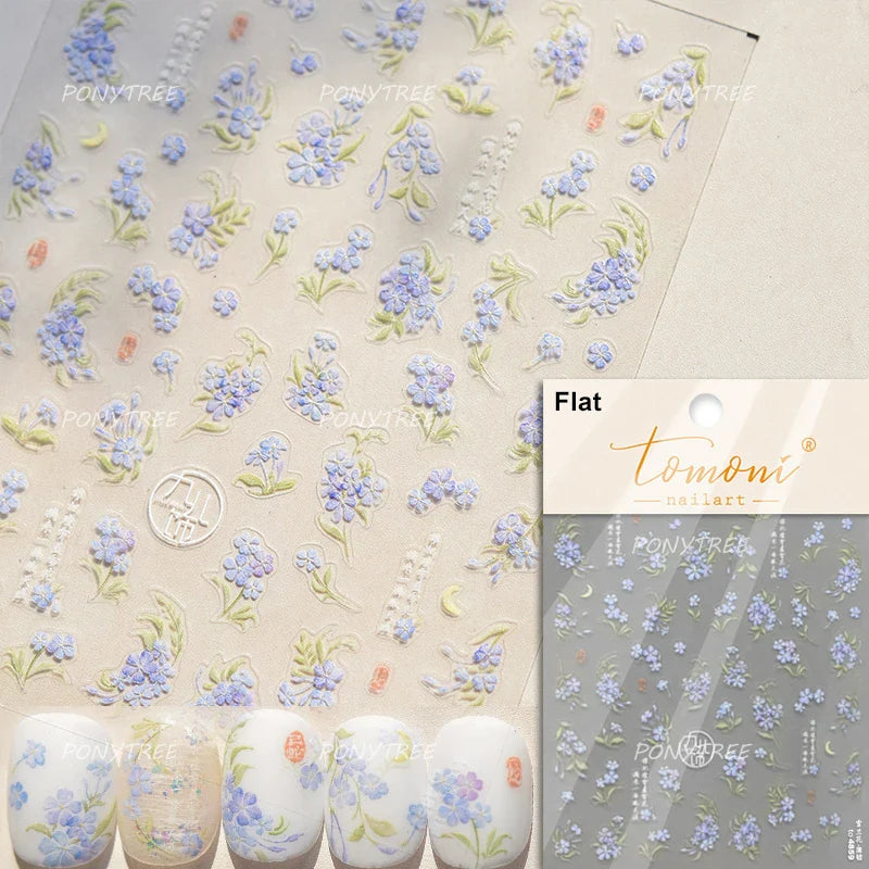 Colourful Field Bouquet Flower Spring Field Violet Daisy Bowknot Butterfly 5D Relief Adhesive Nail Art Stickers Manicure Decals (ONLINE ORDER ONLY)