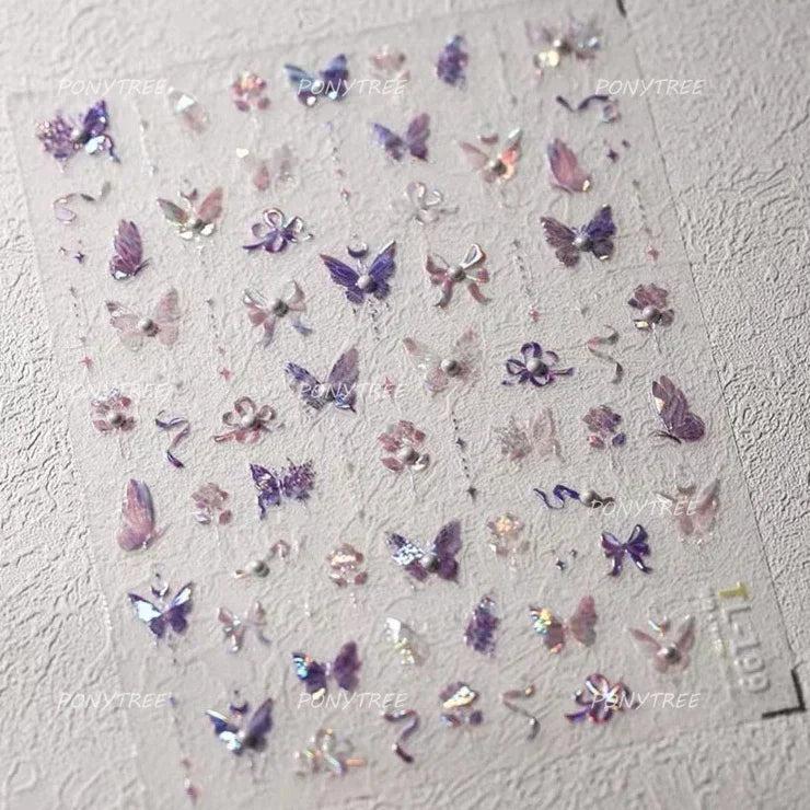 Charming Delicate Sapphire Color Blue Black Stroke Butterfly Jelly Relief Rhinestone Adhesive Nail Art Stickers Manicure Decals (Online Order Only)