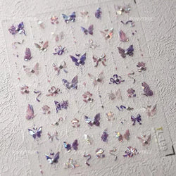 Charming Delicate Sapphire Color Blue Black Stroke Butterfly Jelly Relief Rhinestone Adhesive Nail Art Stickers Manicure Decals (Online Order Only)