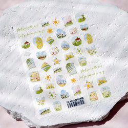 Painting Sketch Tulip Daisy Willows Scenery Daisy Colorful Flowers Sun Star Butterfly Wicker 3D Nail Art Stickers Manicure Decal (ONLINE ORDER ONLY)