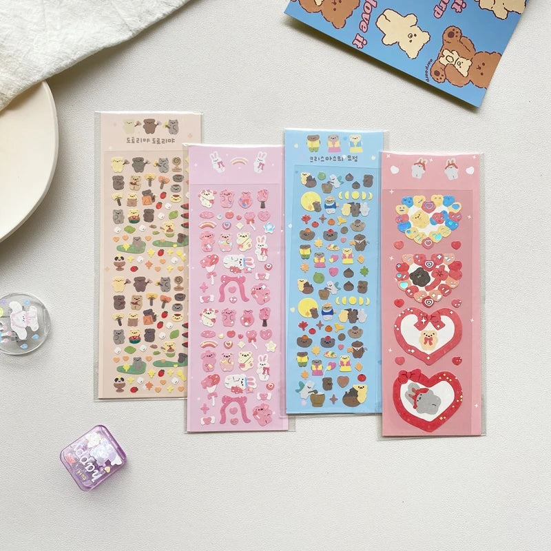 1pc Hot Silver Kawaii Bear Stickers Glitter Scrapbooking Decorative Cute Sticker Korean DIY Diary Album Stick Label Stationery (Online Order Only)