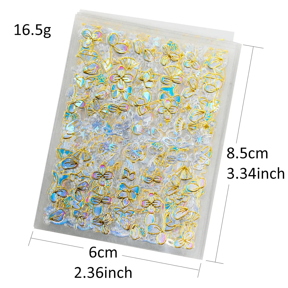 20pcs Laser Shining Aurora Shell Butterfly Nail Stickers 5D Nail Art Design Decals DIY Manicure Y2K Bronzing Stickers For Nails* (ONLINE ORDER ONLY)
