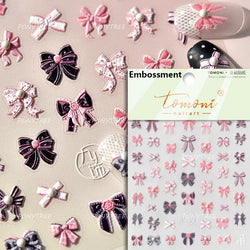 White Black Pink Bowknot Lace Star Pearl Tassel Pendant Shiny 5D Embossed Relief Self Adhesive Nail Art Stickers Manicure Decals (ONLINE ORDER ONLY)