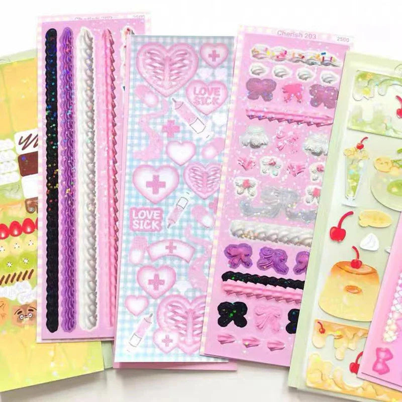 Korean ins Cream Bow Laser Decoration Stickers Diary Hand Account Idol Card DIY Scrapbooking Material Kawaii Stationery Sticker (ONLINE ORDER ONLY)