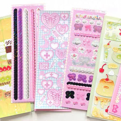 Korean ins Cream Bow Laser Decoration Stickers Diary Hand Account Idol Card DIY Scrapbooking Material Kawaii Stationery Sticker (ONLINE ORDER ONLY)