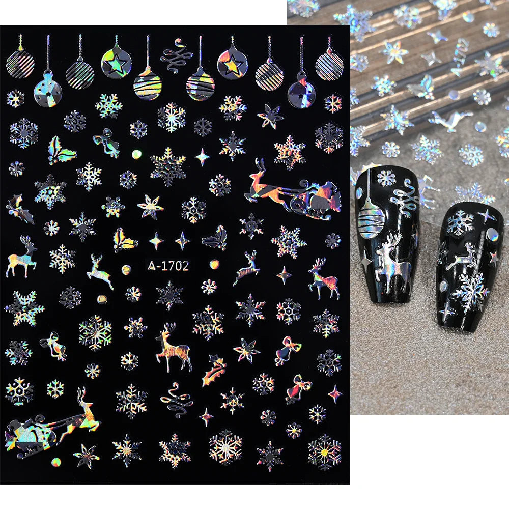 3D Snowflake Nail Art Decals Sliver Bronzing 3D Christmas Nail Art Decoration Self Adhesive Winter Christmas New Year Slides Y2K (ONLINE ORDER ONLY)