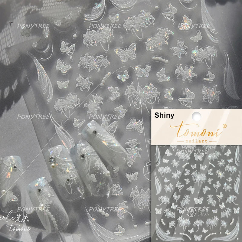 Gird Lace Bowknot Love Heart Flower Fabric Printing Frame Bow Tie Rococo Pattern Daisy Tender Nail Art Stickers Manicure Decals (ONLINE ORDER ONLY)