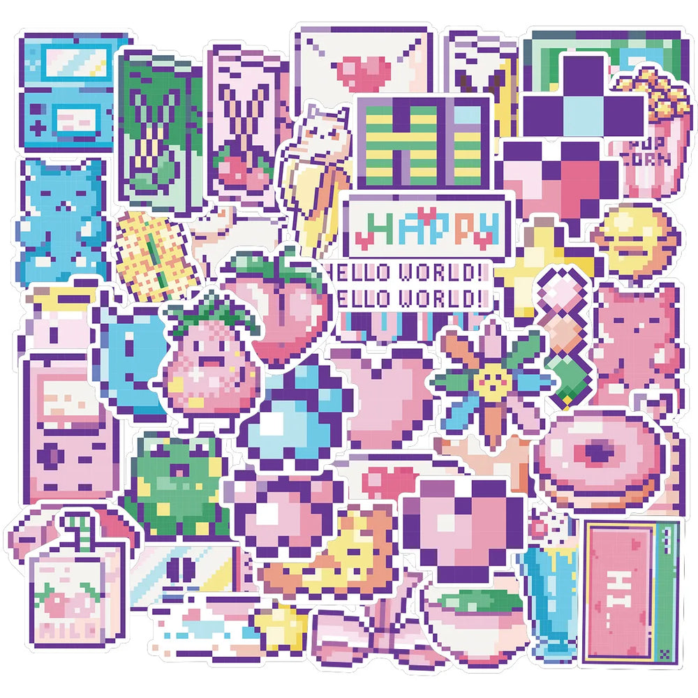 Pixel Style Stickers Pink Graffiti Decals DIY Scrapbook Luggage Laptop Guitar Car Bike Skateboard Kids Toys (Online Order Only)