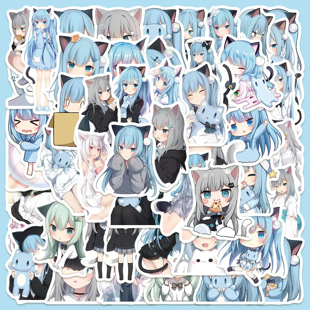 50pcs Cute Cat Girl Stickers for Helmets, Walls, DIY Decoration Wholesale (Online Order Only)