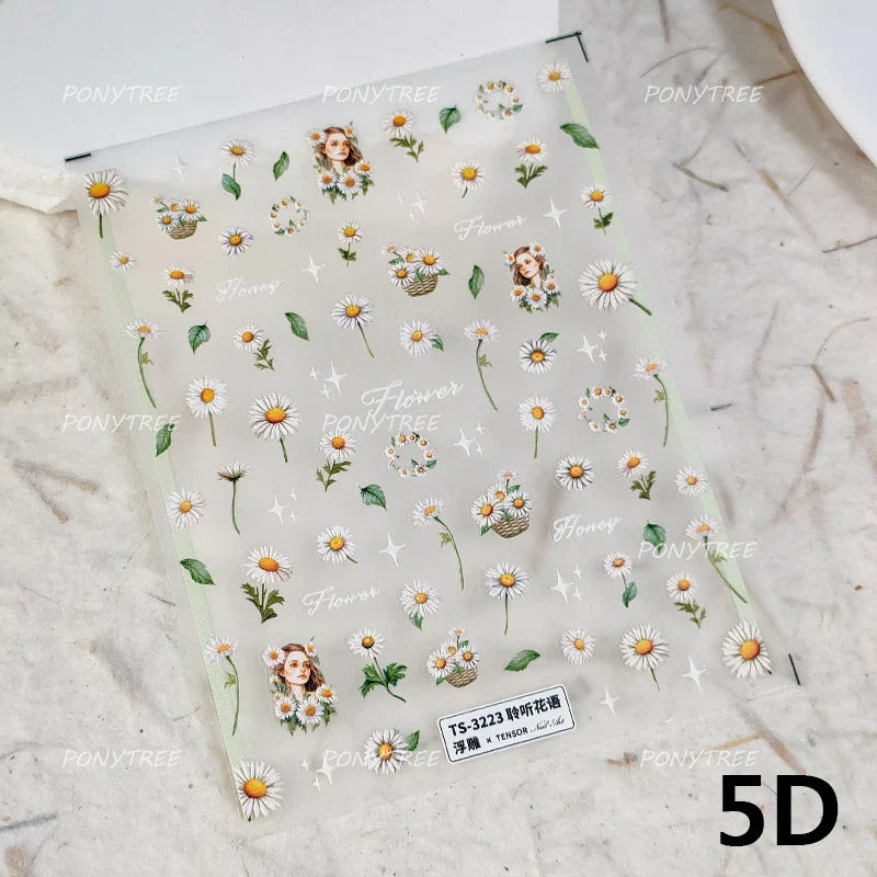 Colourful Daisy Cosmos Hot Stamping Petal Delicate and Pretty Plant Self Adhesive Nail Art Decoration Stickers Manicure Decals (ONLINE ORDER ONLY)