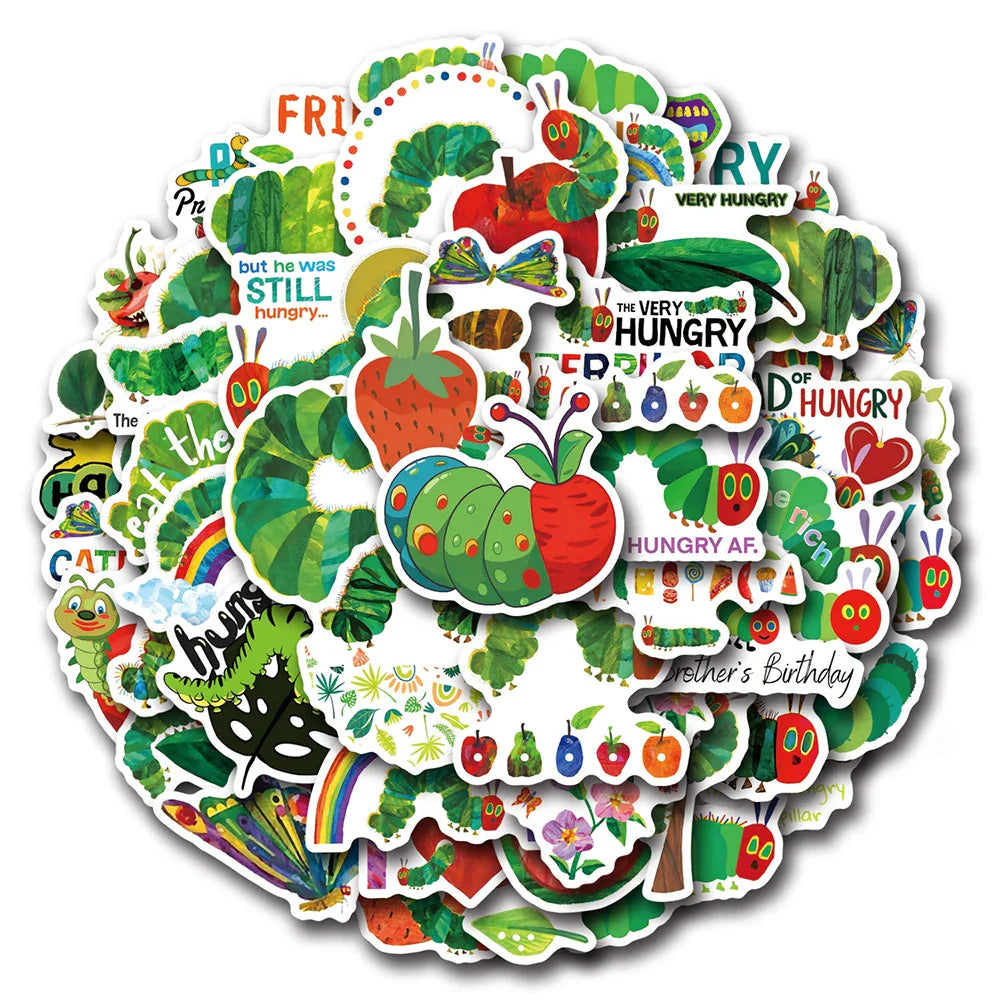 10/30/55PCS Cute The Very Hungry Caterpillar Toys Stickers For Kids DIY Stationery Phone Fridge Car Funny Cartoon Graffiti Decal (Online Order Only)