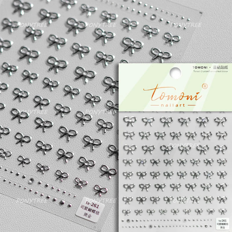 Purple Gold Silver Bowknot Cherry Fruit Cute Ribbon Tie Line Delicate 3D Adhesive Nail Art Stickers Manicure Decals Wholesale (Online Order Only)