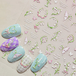 Romantic Lily of The Valley Candle Holder Wreath Bowknot Butterfly Dreamy Adhesive Nail Art Decorations Stickers Manicure Decals (Online Order Only)