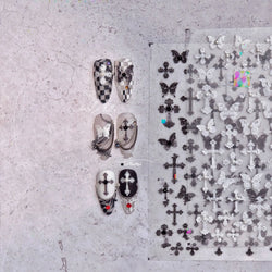 Black White Pearl Lace Butterfly Cross Retro Figure Flower Symmetric Self Adhesive Nail Art Stickers  Manicure Decals Wholesale (ONLINE ORDER ONLY)