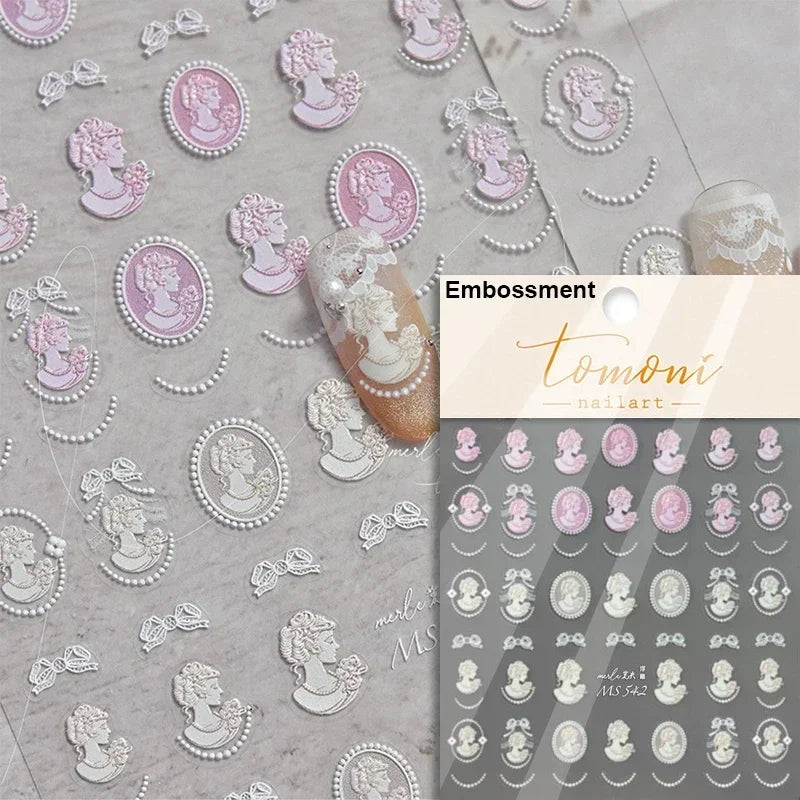 Retro Rose Gold Photo Frame Dried Flower Delicate Totem 3D Self Adhesive Nail Art Stickers 5D Shiny Rhinestone Manicure Decals (ONLINE ORDER ONLY)