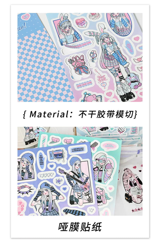 1pcs New Kawaii Heartbeat Girl Scrapbooking Sticker Art Collage Diary Journal DIY Craft Aesthetics Decorative Sticker Stationery (ONLINE ORDER ONLY)