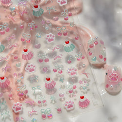 Colored Shiny Jelly Claw Paw Pudding Dessert Cherry Bowknot Cake Bow Tie Drink Food Love Heart Nail Art Sticker Manicure Decal (ONLINE ORDER ONLY)