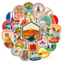 10/30/50pcs Retro Travel Landmark Building Stickers Vintage Decal Skateboard Luggage Laptop Phone Car Waterproof Sticker Kid Toy (ONLINE ORDER ONLY)