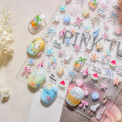 Summer Beach Bikini Watermelon Duck Cat Ice Cream Shell Coconut Tree Cherry Starfish Sunglasses Nail Art Sticker Manicure Decals (ONLINE ORDER ONLY)