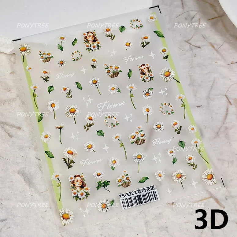 Colourful Daisy Cosmos Hot Stamping Petal Delicate and Pretty Plant Self Adhesive Nail Art Decoration Stickers Manicure Decals (ONLINE ORDER ONLY)