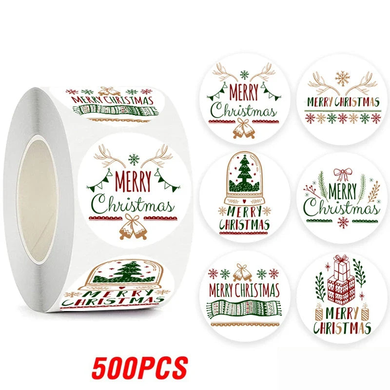 100-500pcs Merry Christmas Sticker Holiday Party New Year Decoration Gift Box Seal Sticker Baking Label Packaging Sticker (ONLINE ORDER ONLY)