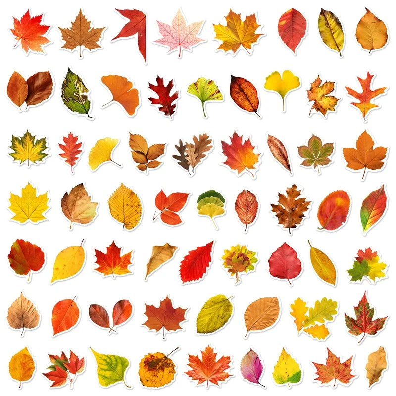 10/30/60PCS Fallen Leaves PVC Sticker Aesthetic Children's Decoration Scrapbooking Sketchbook Korean Stationery School Supplies (Online Order Only)