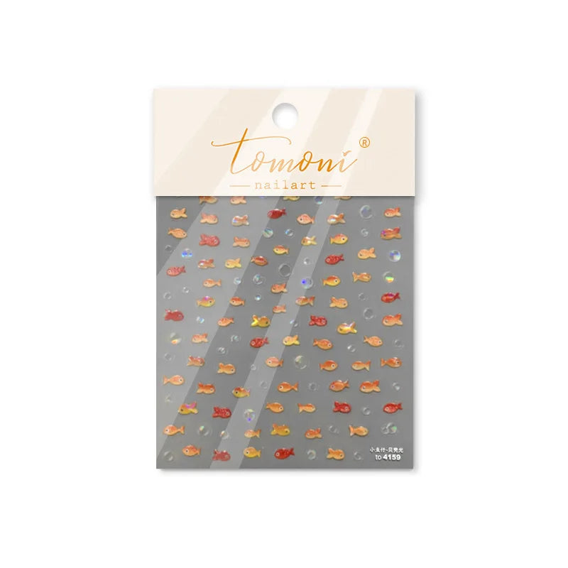 Little Red Fish Jelly Summer Goldfish Carp Ocean Beach Mermaid Sea Shiny Small Koi Soft Relief Nail Art Stickers Manicure Decals (ONLINE ORDER ONLY)