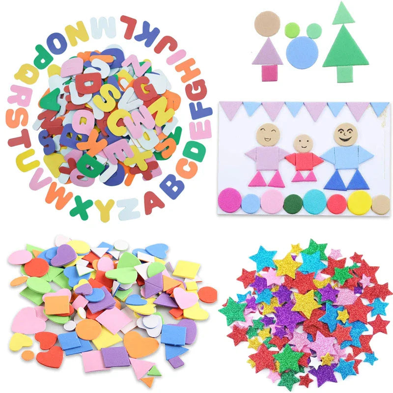 Self Adhesive Mini Geometry Shape EVA Foam Stickers Kids DIY Art Craft Glitter Stars Letter Preschool Stickers Assorted Color (Online Order Only)