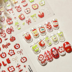 Shiny Attractive Apple Core Peel Cute Fruits Bowknot Tie Star Self Adhesive Nail Art Stickers Charming Rhinestone Manicure Decal (ONLINE ORDER ONLY)