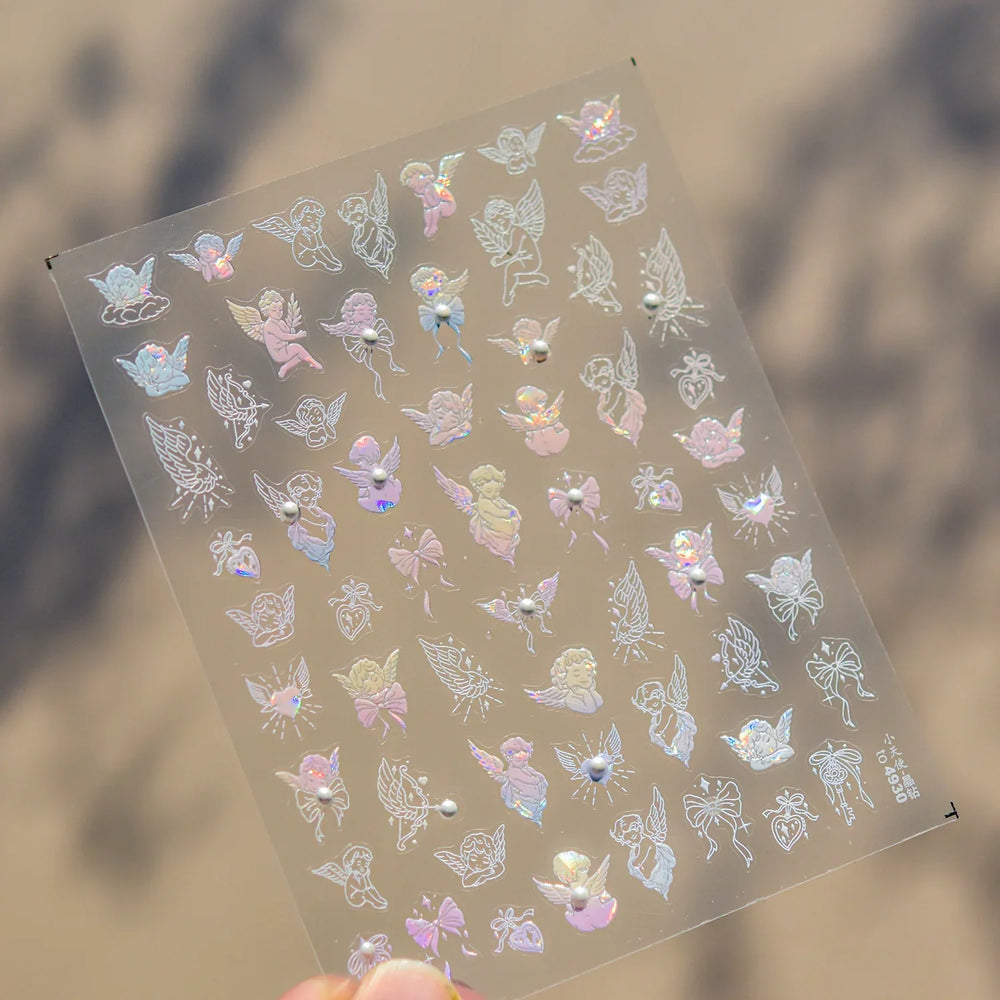 White Pink Baby Child Angel Wing Heart Bowknot Leaves Key Star Cupid's Arrow Archery Adhesive Nail Art Stickers Manicure Decals (ONLINE ORDER ONLY)