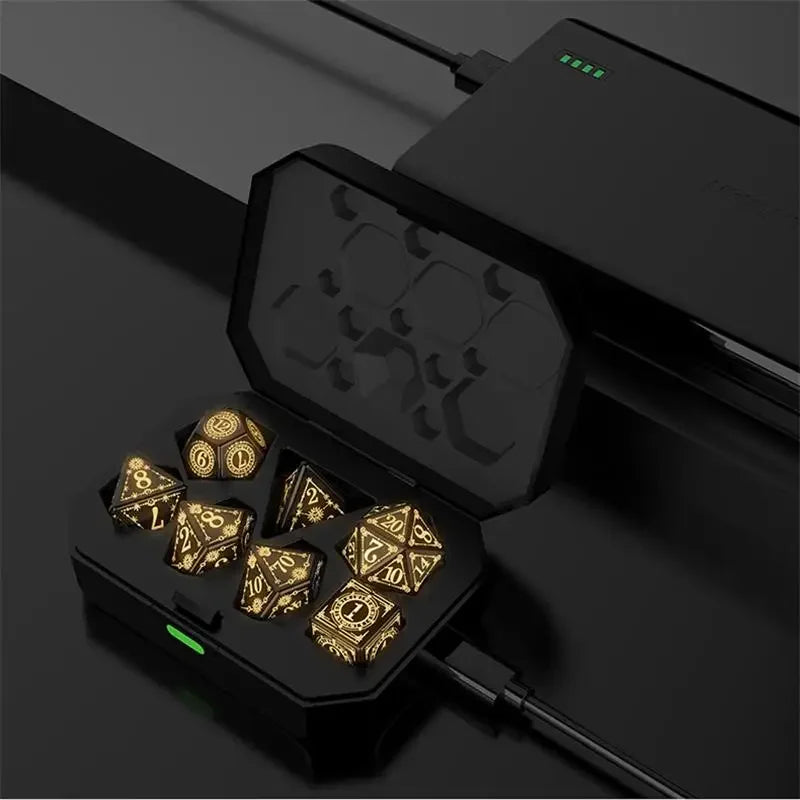 Glowing Rechargable LED Light Up 7 Piece Dice Set With Charging Case (Online Order Only)