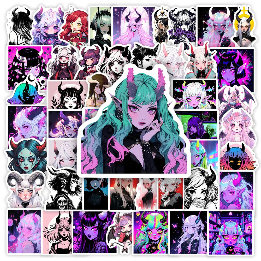 Dark Fantasy Gothic Demon Girl Stickers Wings Gift Toys Decal for Laptop Scrapbook Decorative Phone Bottles Luggage Waterproof (ONLINE ORDER ONLY)