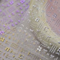 Purple Gold Silver Bowknot Cherry Fruit Cute Ribbon Tie Line Delicate 3D Adhesive Nail Art Stickers Manicure Decals Wholesale (Online Order Only)