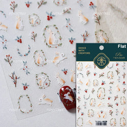 Rabbit Bunny Bear Flower Lace Bowknot Retro Frame Rose Self Adhesive Nail Art Decoration Stickers Chic Manicure Decals Wholesale (ONLINE ORDER ONLY)