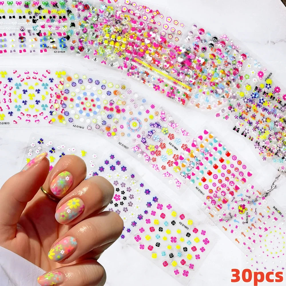 30Pcs/Set Red Golden 3D Nail Art Sticker Hot Stamping Hollow Decals Mixed Designs Adhesive Flower Nail Tips Letter Butterfly Set (Online Order Only)
