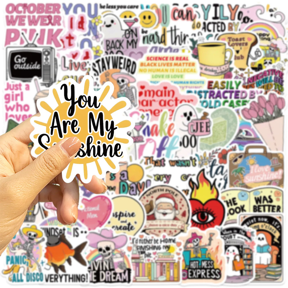 Cartoon Phrase Stickers Decals for Skateboard Laptop Phone Bike Fridge Graffiti 10/30/50pcs (Online Order Only)