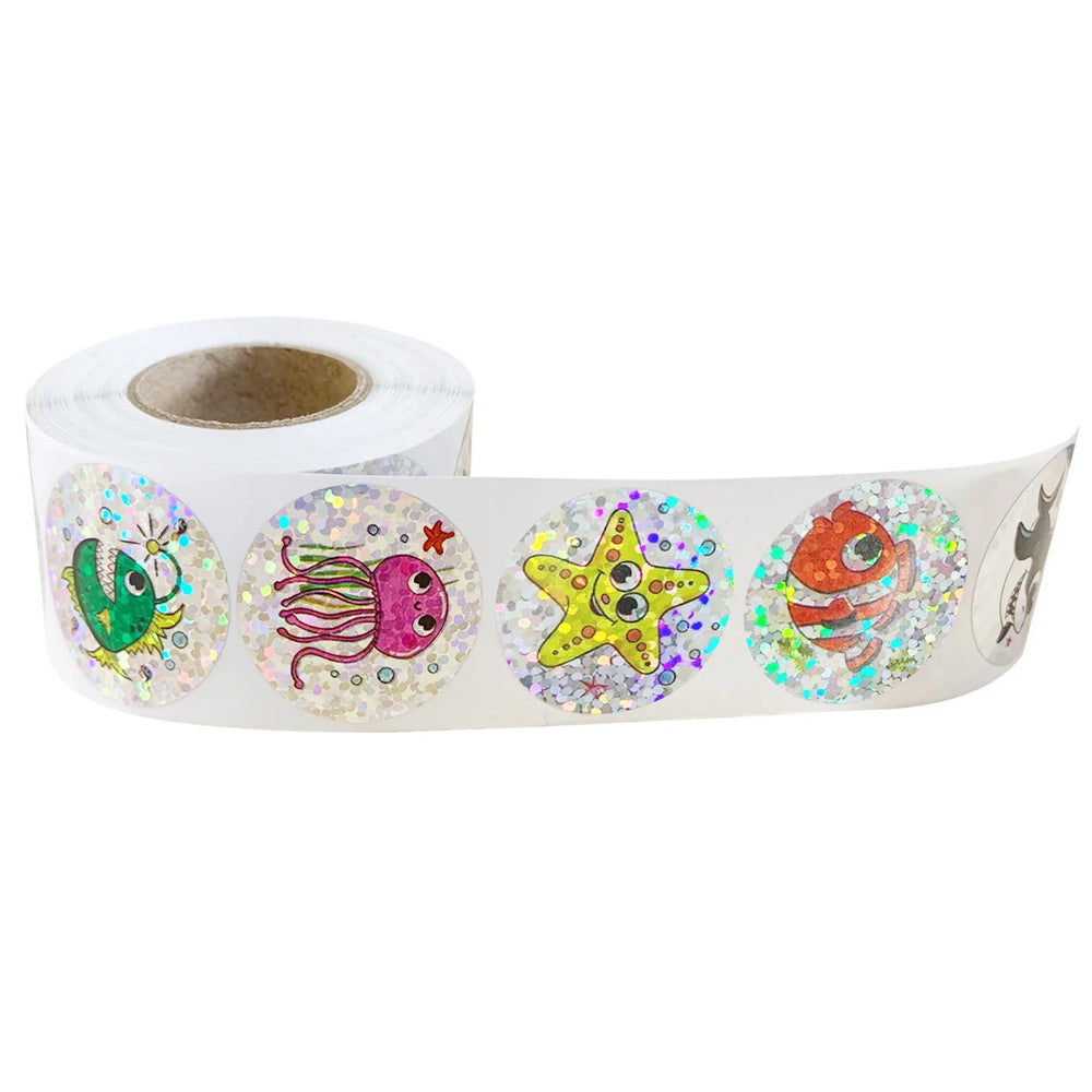 100-500pcs Holographic Rainbow Label Cartoon Marine Animal Stickers Children DIY Handmade Scrapbooking Stationery Sticker (ONLINE ORDER ONLY)