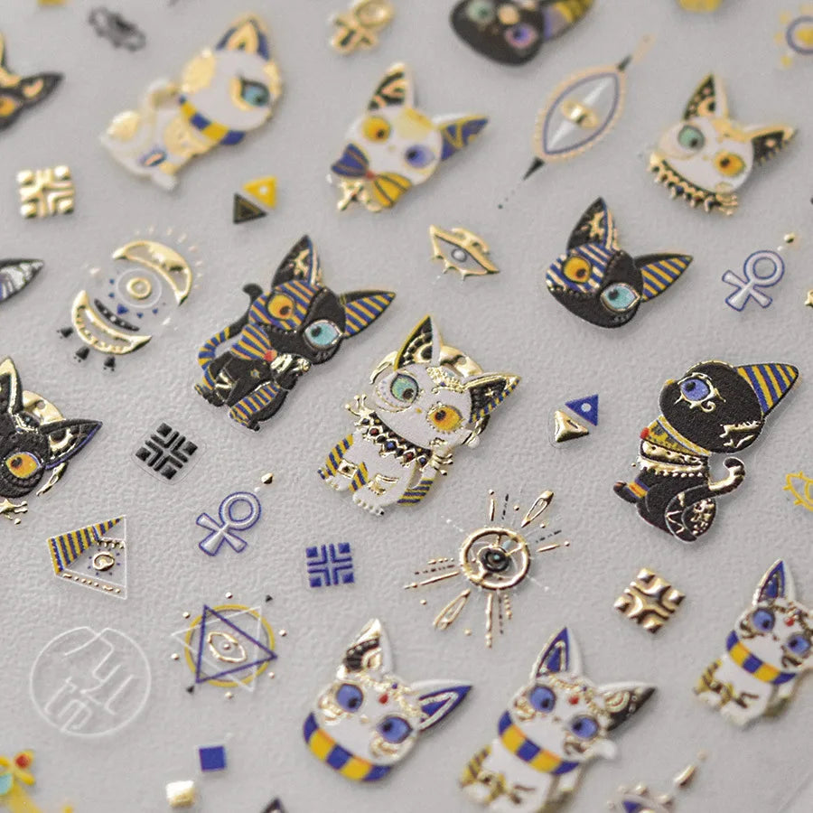 Mysterious Egyptian Cat Totem Eye Symbol Black Pharaoh Kitty Paw Sun Self Adhesive Nail Art Stickers Manicure Decals Wholesale (Online Order Only)