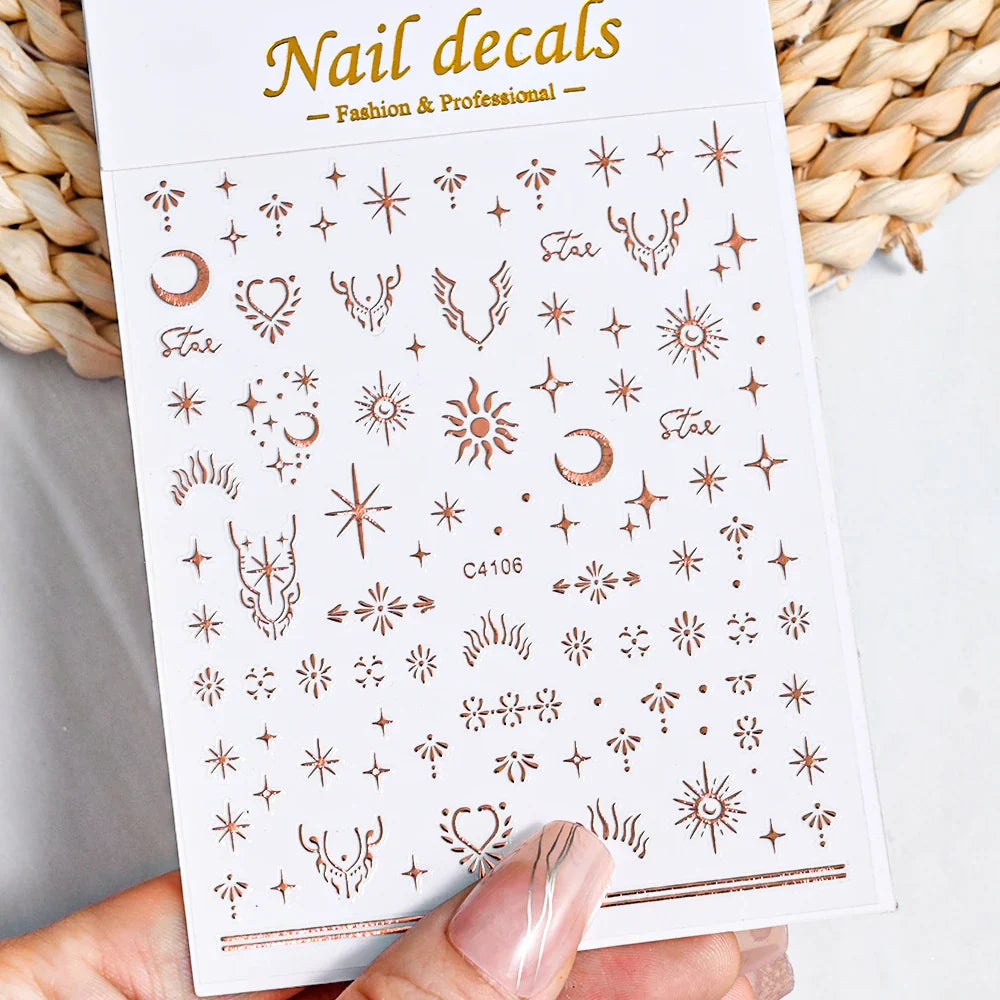 1 Sheet Star Nail Art Stickers 3d Self Adhesive Nail Decals Black White Golden Silver Color Star Design Nail Supplies Accessory (ONLINE ORDER ONLY)