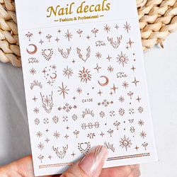 1 Sheet Star Nail Art Stickers 3d Self Adhesive Nail Decals Black White Golden Silver Color Star Design Nail Supplies Accessory (ONLINE ORDER ONLY)