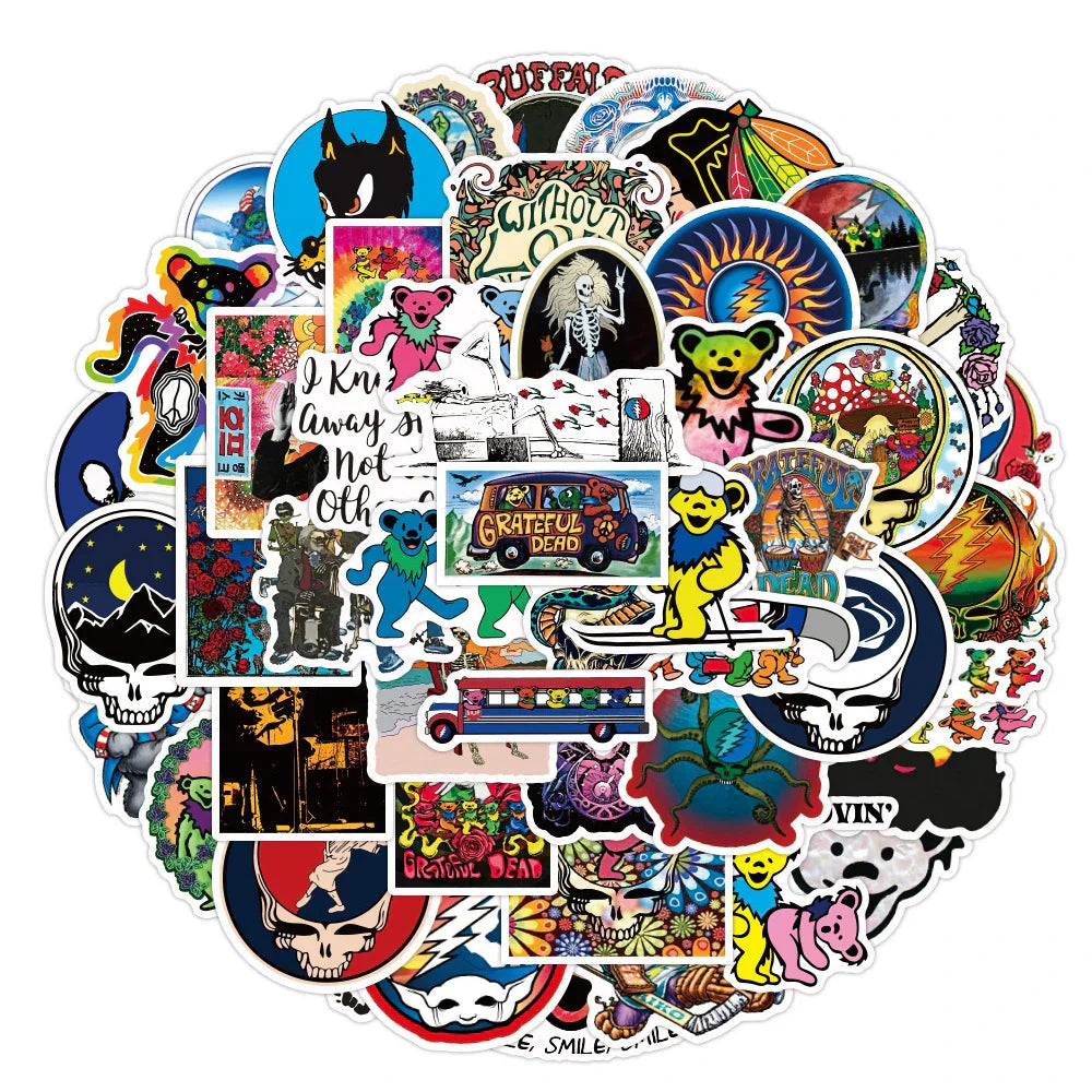 Grateful Dead Stickers Pack - Waterproof, Personalized for Motorcycle, Notebook, Skateboard (Online Order Only)