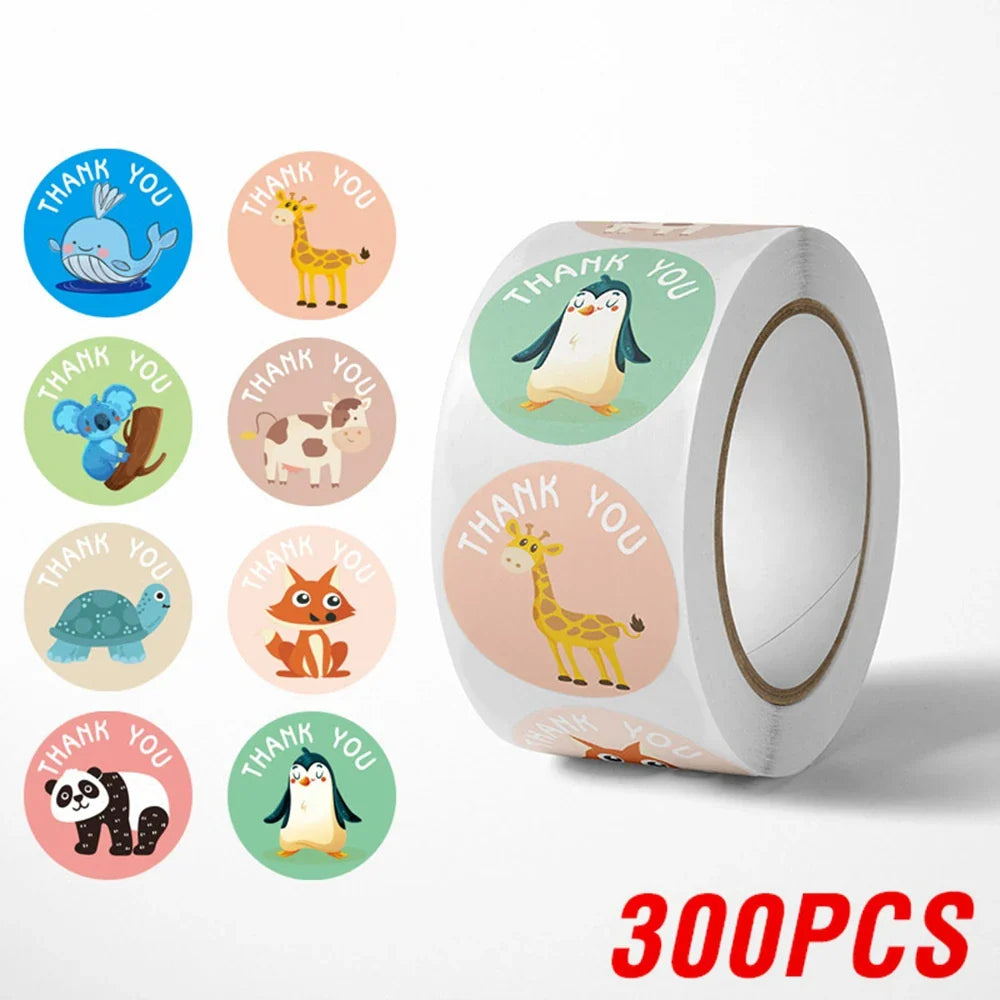 100-500pcs Cute Cartoon Animal Sticker Thank You Stickers for Gift Party Birthday Package Wrapping Baking Label (ONLINE ORDER ONLY)