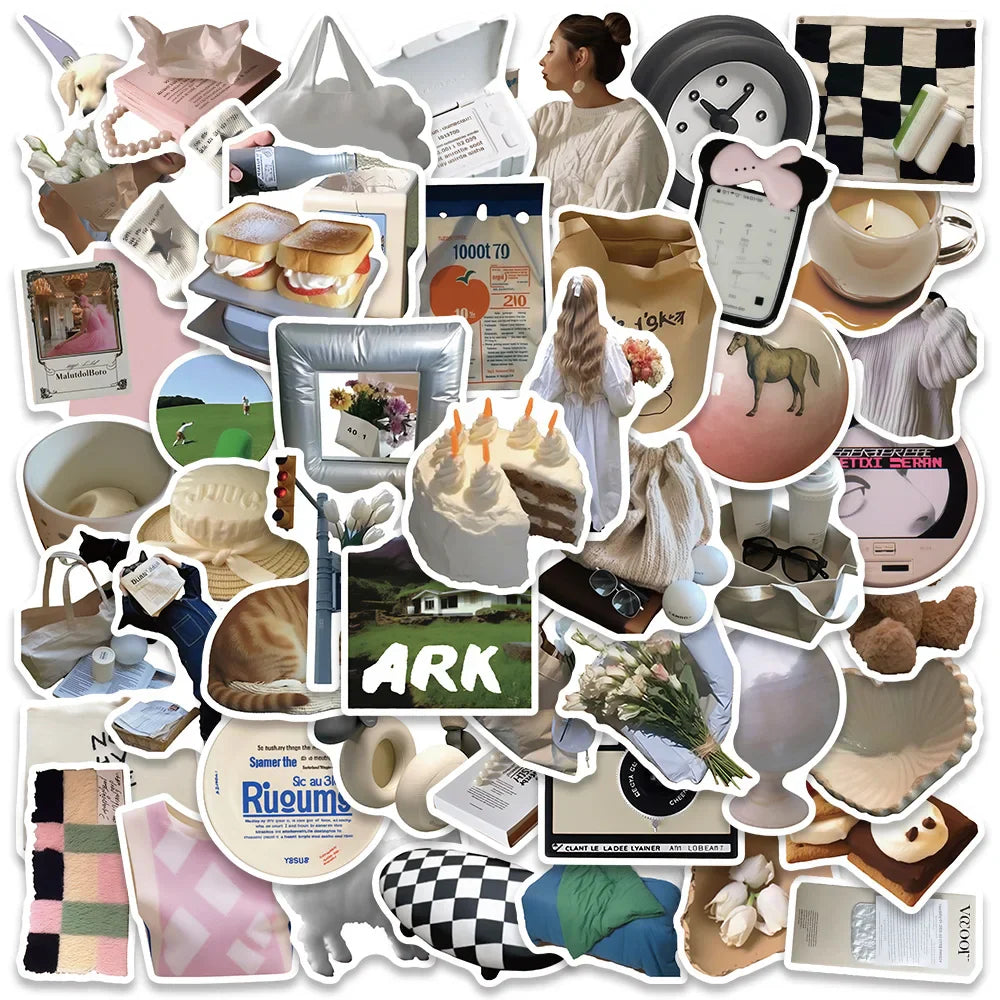 50pcs Classic Daily Lift Aesthetic Stickers For Laptop phone Fridge Luggage Room Decor Waterproof Graffiti Diary Car Decals (ONLINE ORDER ONLY)