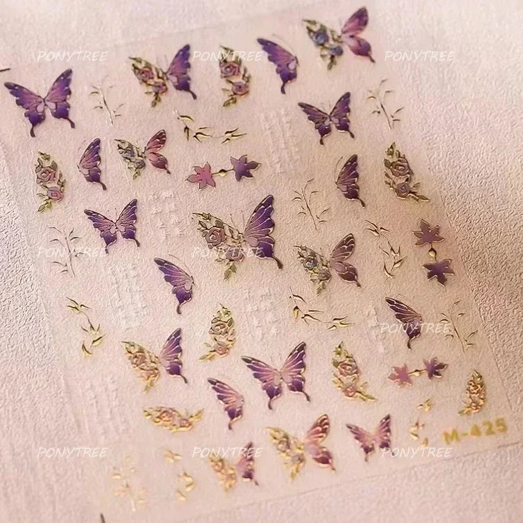 Charming Delicate Sapphire Color Blue Black Stroke Butterfly Jelly Relief Rhinestone Adhesive Nail Art Stickers Manicure Decals (Online Order Only)