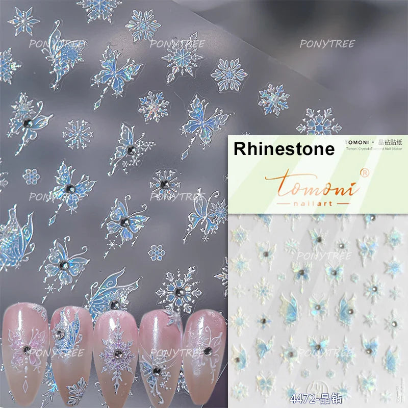 Snowflake Butterfly Rhinestone Shiny Totem Self Adhesive Nail Art Stickers Romantic Charm Chic Rose Flower Pearl Manicure Decals (ONLINE ORDER ONLY)