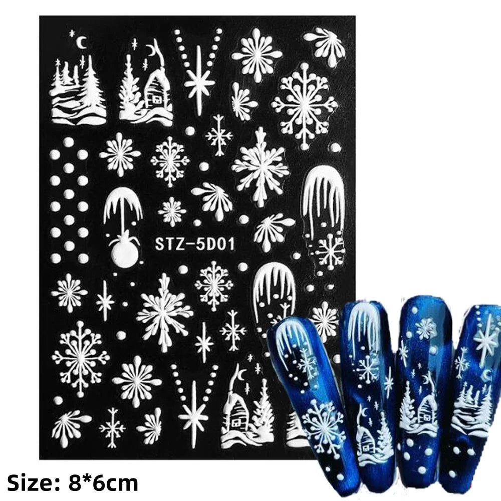 5D Embossed Gingerbread Man Nail Art Sticker Cute Christmas Winter Santa Claus Snowflake Elk Engraved Slider Manicure Decoration (ONLINE ORDER ONLY)