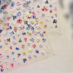 Wild Flower Oil Painting Small Variegated Daisy Peach Blossom Lavender Spring Petal Adhesive Nail Art Stickers Manicure Decals (Online Order Only)