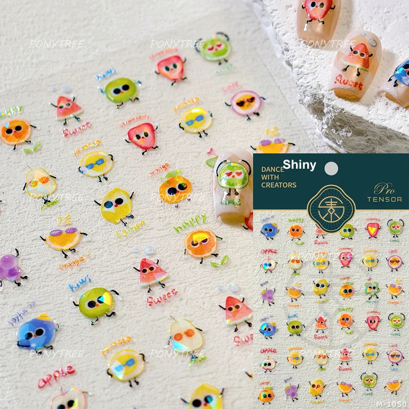 Interesting Joyful Fruits Apple Strawberry Orange Watermelon Grape Lemon Pear Vitamins Colored Nail Art Stickers Manicure Decals (ONLINE ORDER ONLY)